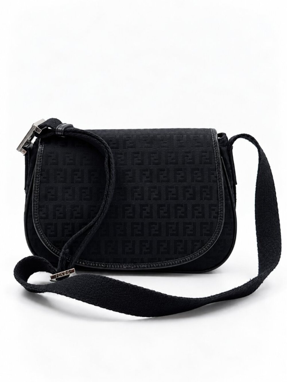 Fendi Black Zucca FF Monogram Canvas Crossbody Shoulder Bag